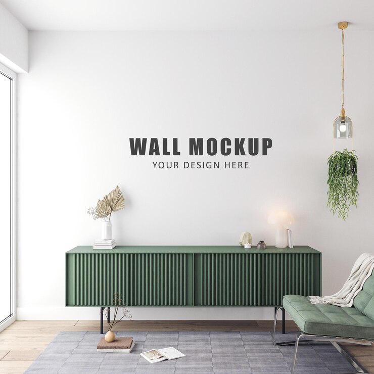 Wall mockup design in 3d rendering