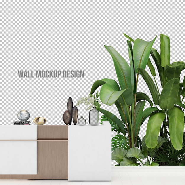 PSD wall mockup design and plants decoration