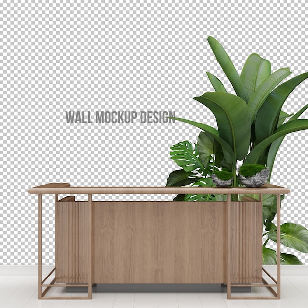 PSD wall mockup design and plants decoration