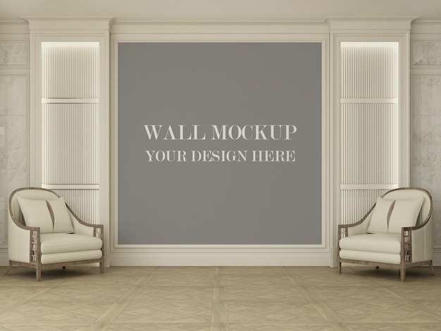 PSD wall mockup of elegant living room with armchairs