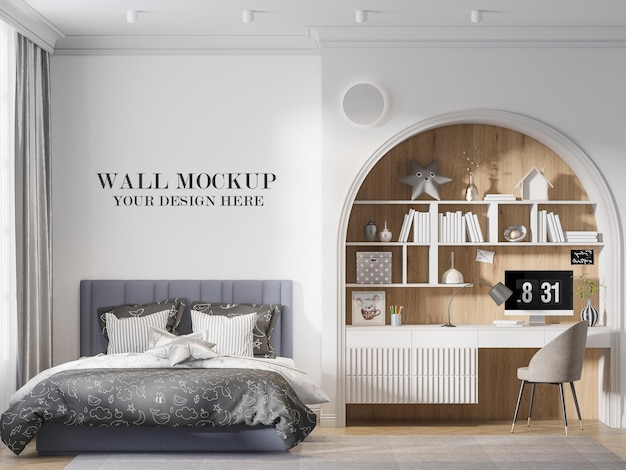 wall mockup behind large bed