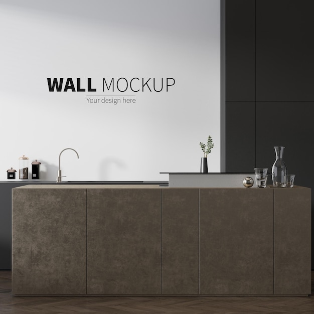 PSD cucina moderna di lusso con mockup a parete