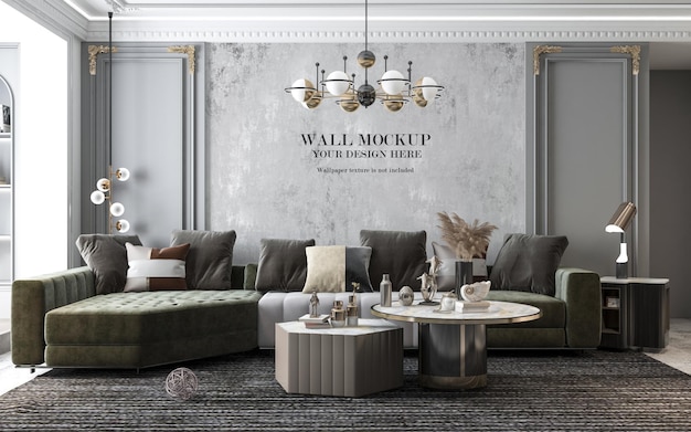 PSD wall mockup in luxury neoclassical living room