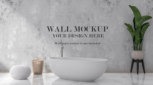 Wall mockup behind modern bathtub