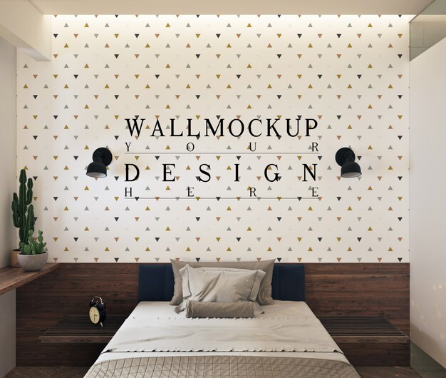 PSD wall mockup  in modern contemporary bedroom