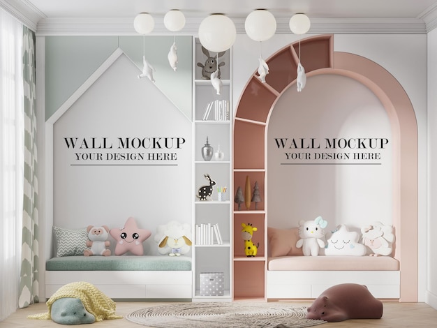 PSD wall mockup in modern design child bedroom