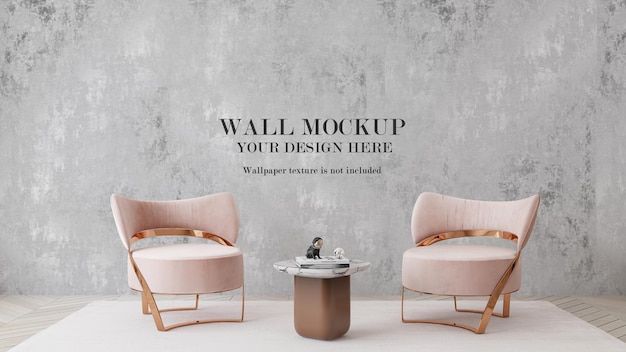 Wall mockup behind modern pink armchairs