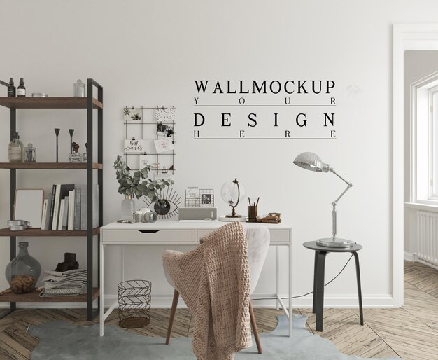 wall mockup  in modern study room interior