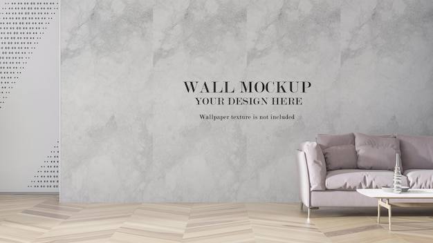 Wall mockup behind pale pink sofa