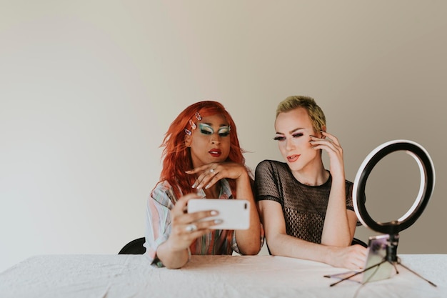 Wall mockup psd drag queens taking selfie