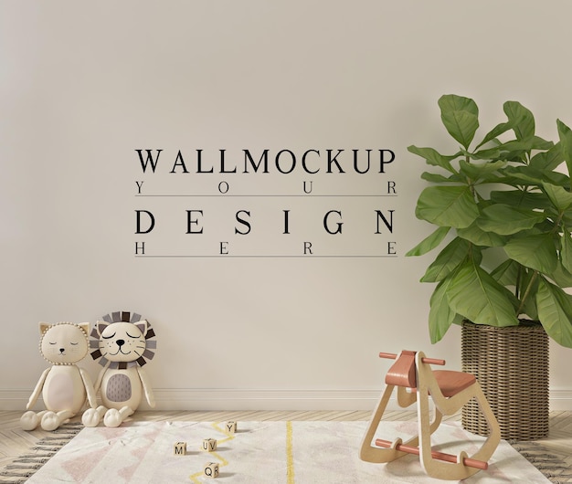 Wall mockup in simple and cute interior of playroom