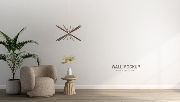 Wall mockup with armchair design in 3d rendering