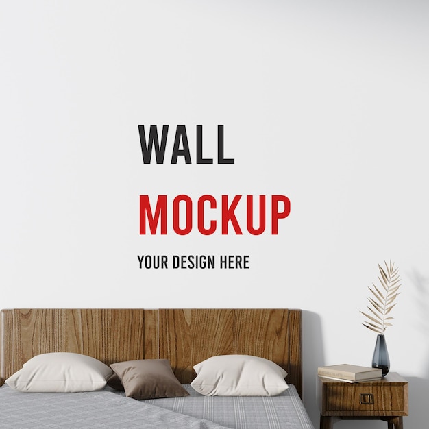 Wall mockup behind a wooden bed