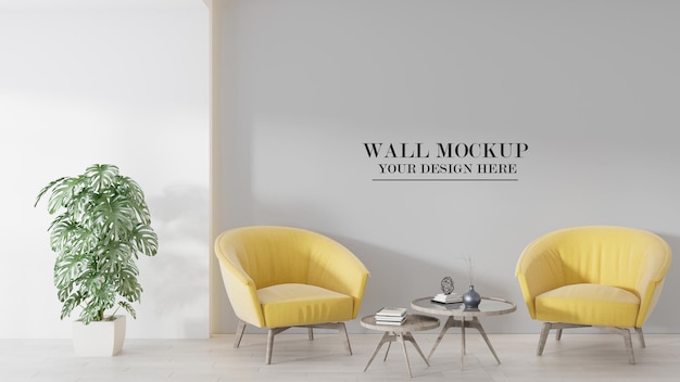 макет стены за желтыми креслами