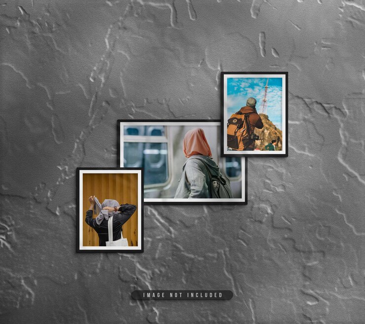 PSD wall mounting photo frame set mockup