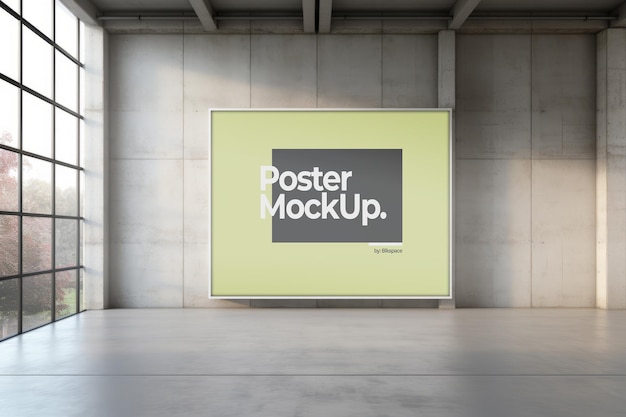 Wall poster mockup with industrial building background