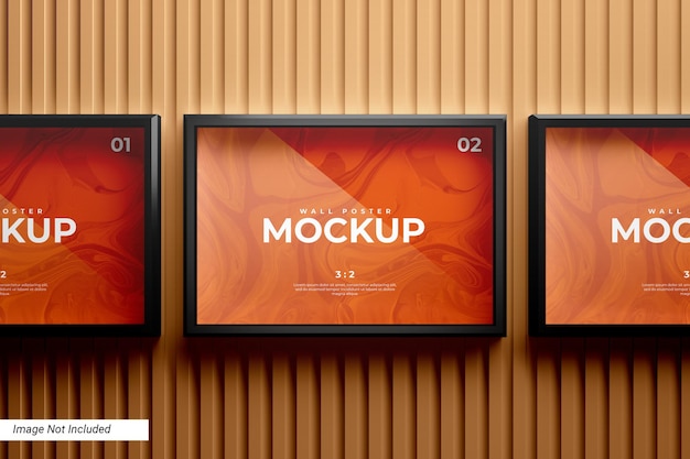 Mockup poster da parete con sfondo pannello di legno