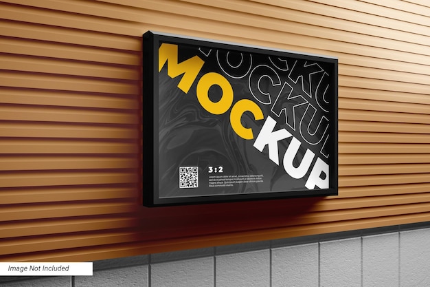 Mockup poster da parete con sfondo pannello di legno