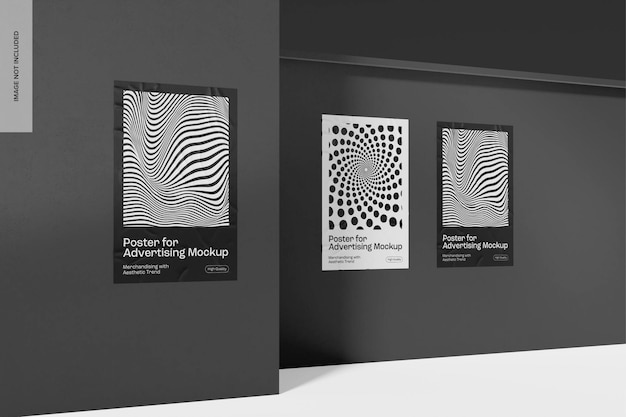 PSD wall posters for advertising mockup, left view