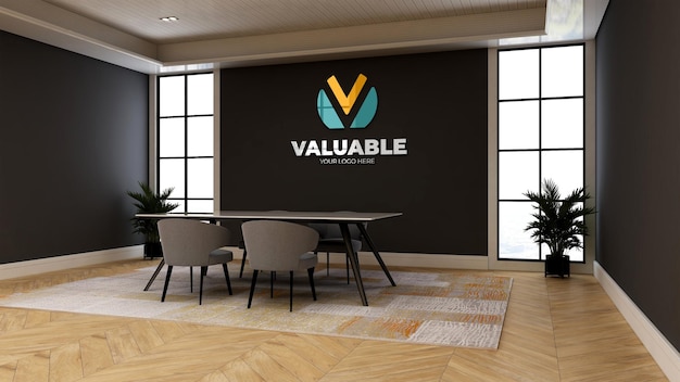 Wall sign logo mockup in the office meeting room