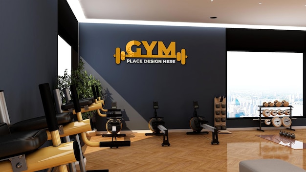 Wall sign mockup in the modern gym or exercise room