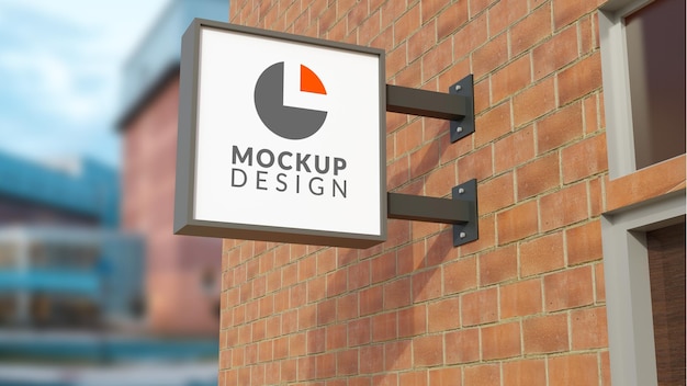 Wall sign mockup square logo mockup