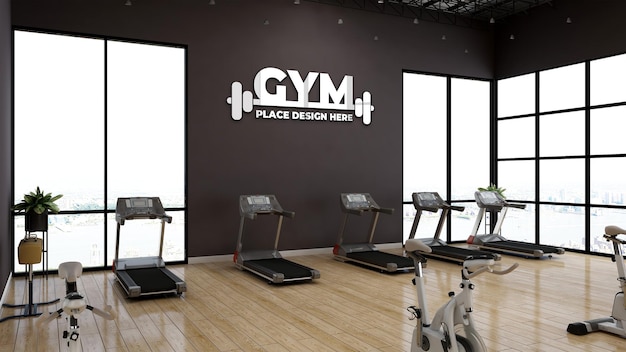 Wall sports logo mockup in modern gym room