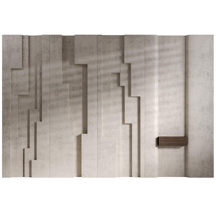 PSD a wall with a lot of vertical lines and a wooden shelf