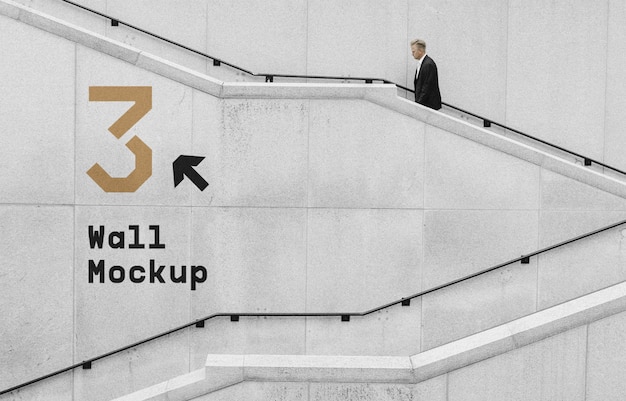 PSD wall with stairs mockup