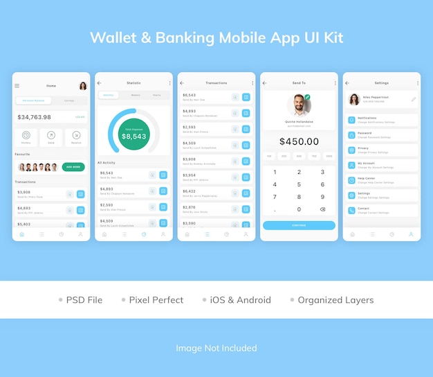 PSD wallet and banking mobile app ui kit