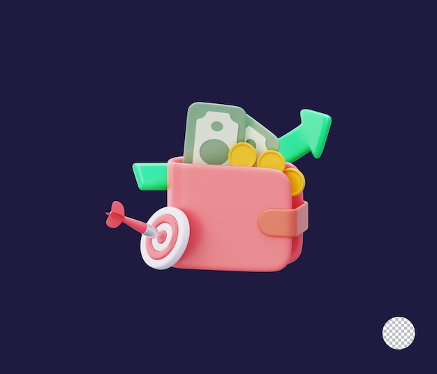 Wallet with cash coins arrow and target
