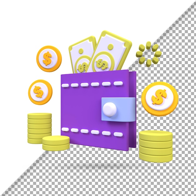 Wallet with cash illustration background 3D render icon for business idea concept