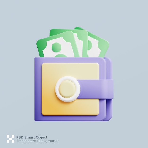 Wallet with money icon 3d render isolated premium psd