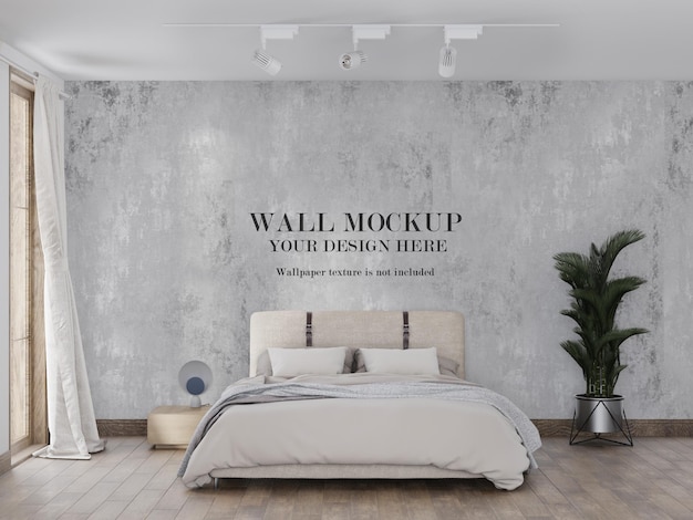 Wallpaper mockup behind modern bed design