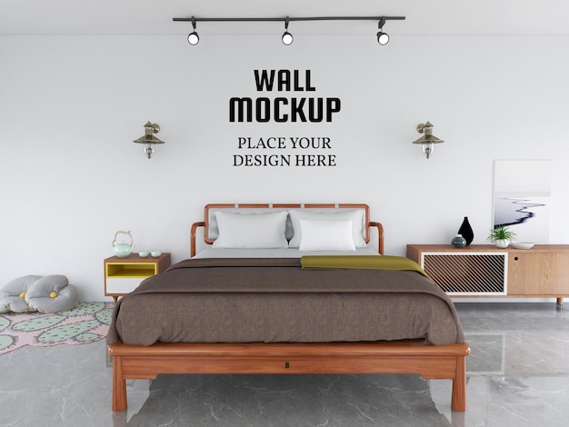 PSD wallpaper mockup in the modern bedroom