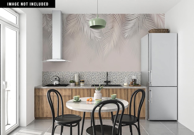 Wallpaper mockup in a scandinavian kitchen interior