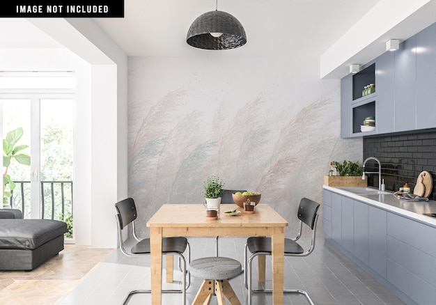 Wallpaper mockup in a Scandinavian kitchen interior