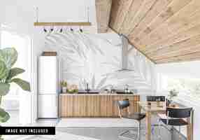 PSD wallpaper mockup in scandinavian kitchen interior