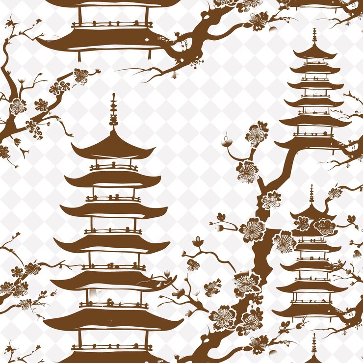 PSD a wallpaper with pagodas and a tree branch