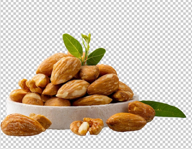 Walnootkernen en hele walnoten, geïsoleerd op een doorzichtige achtergrond, met