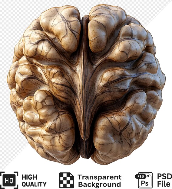 walnut shell closeup with intricate textures isolated on a transparent background