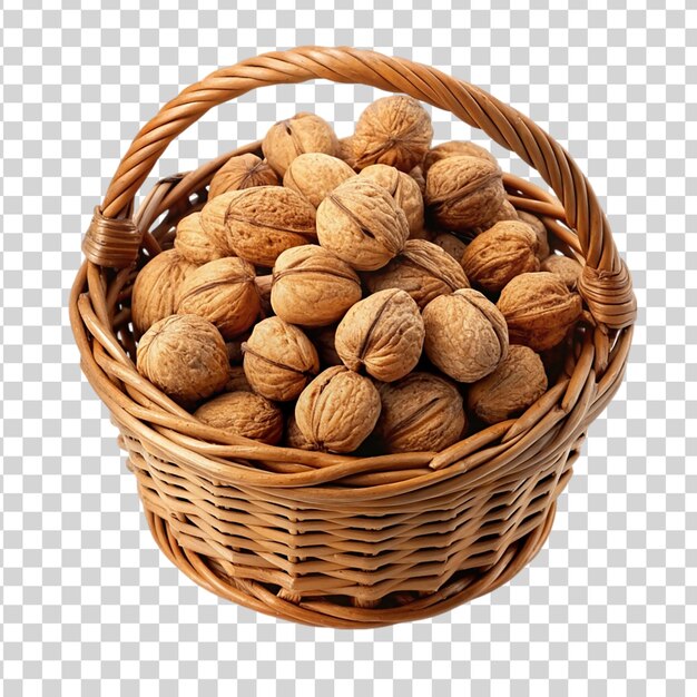 Walnuts in a basket isolated on transparent background