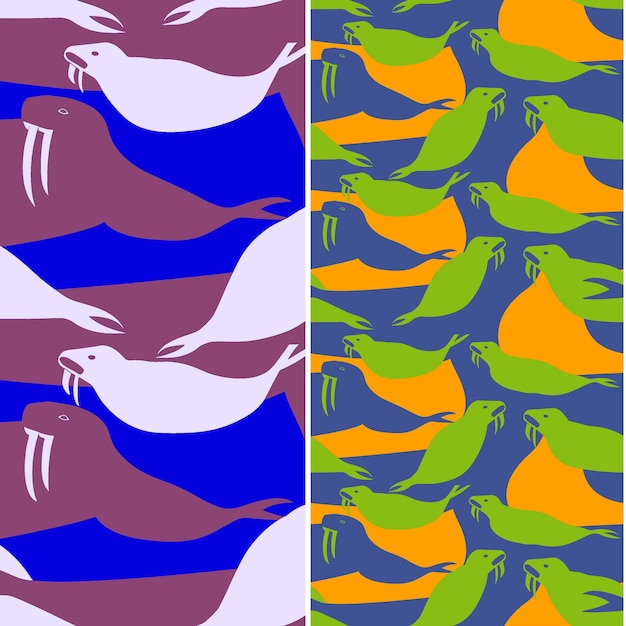 Walrus With Bulky Silhouette Abstract Minimal Design and Sca Nature Pattern Vector Designs