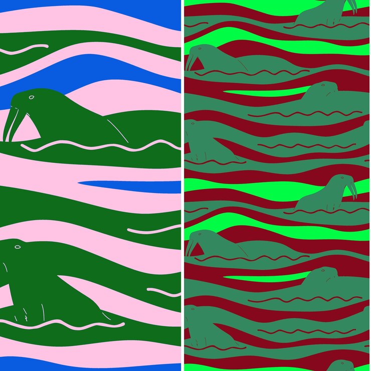 PSD walrus with bulky silhouette abstract minimal design and sca nature pattern vector designs