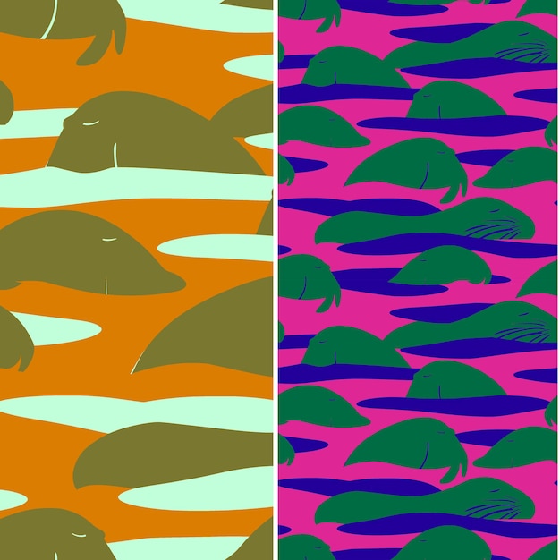 Walrus z dużą sylwetką abstrakcyjny minimalistyczny projekt i Sca Nature Pattern Vector Designs