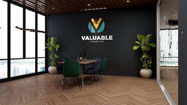 Wandbord logo mockup in de moderne vergaderruimte voor kantoorvergader