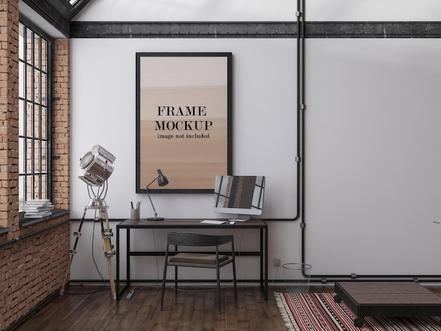 PSD wandframe mockup in loft-interieur