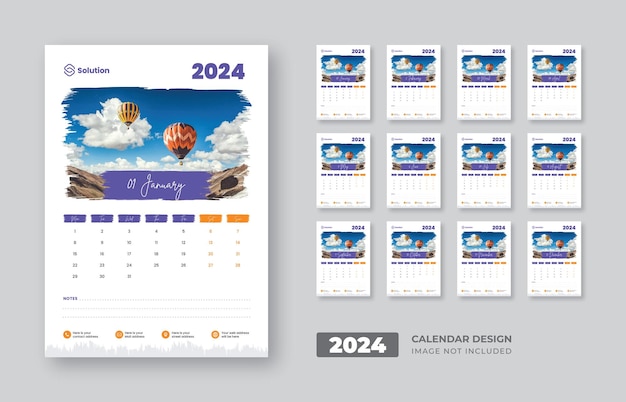 Wandkalender sjabloonontwerp voor 2024