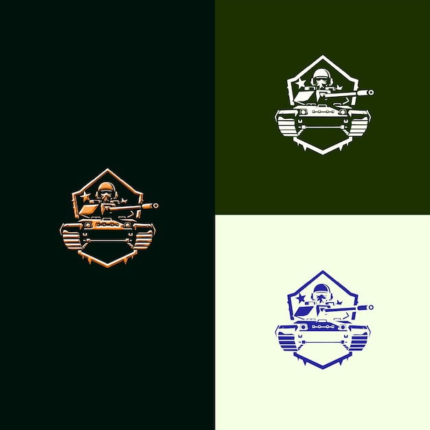 PSD 戦闘賞のロゴ 戦車と兵士の装飾 創造的でユニークなベクトルデザイン