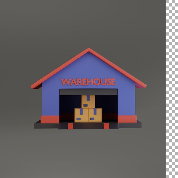 PSD warehouse and boxes 3d icon